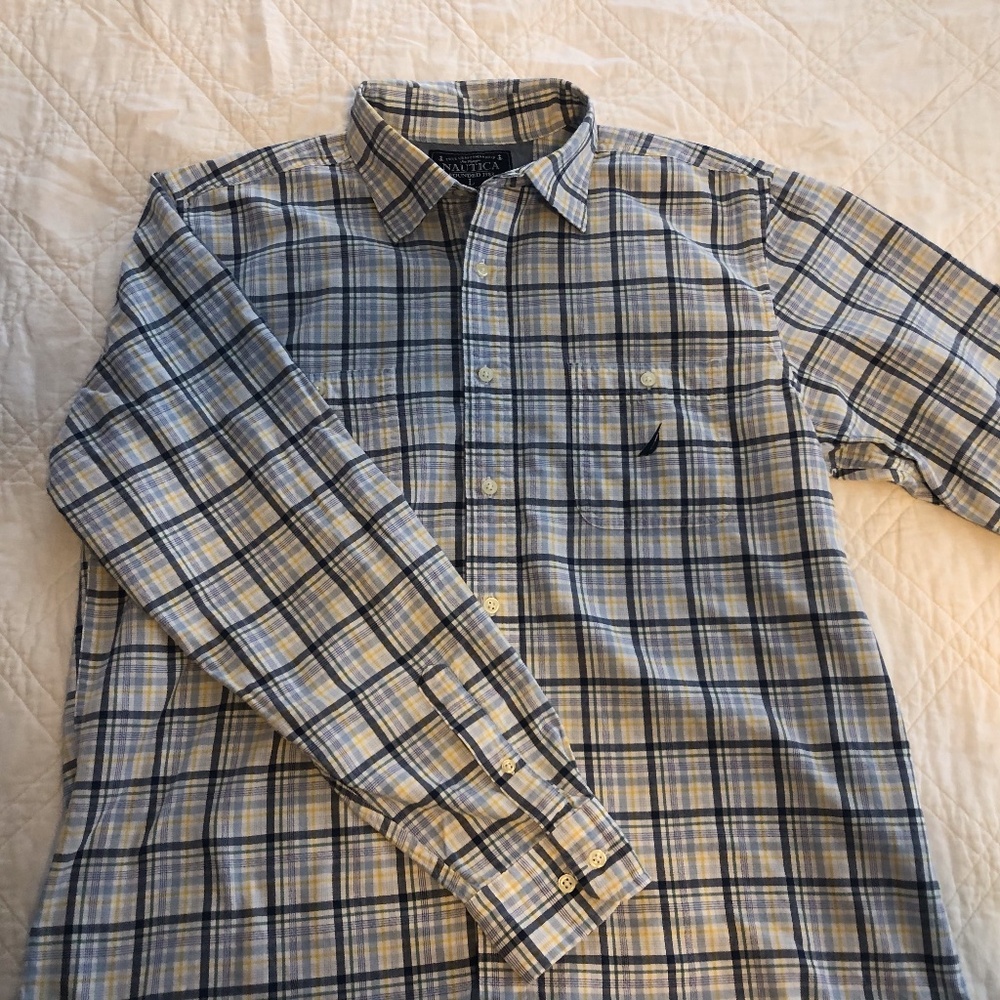 Men's Nautica Long Sleeve blue plaid shirt L